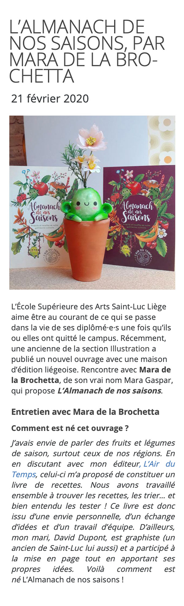 Article Saint-Luc 2020 Mara